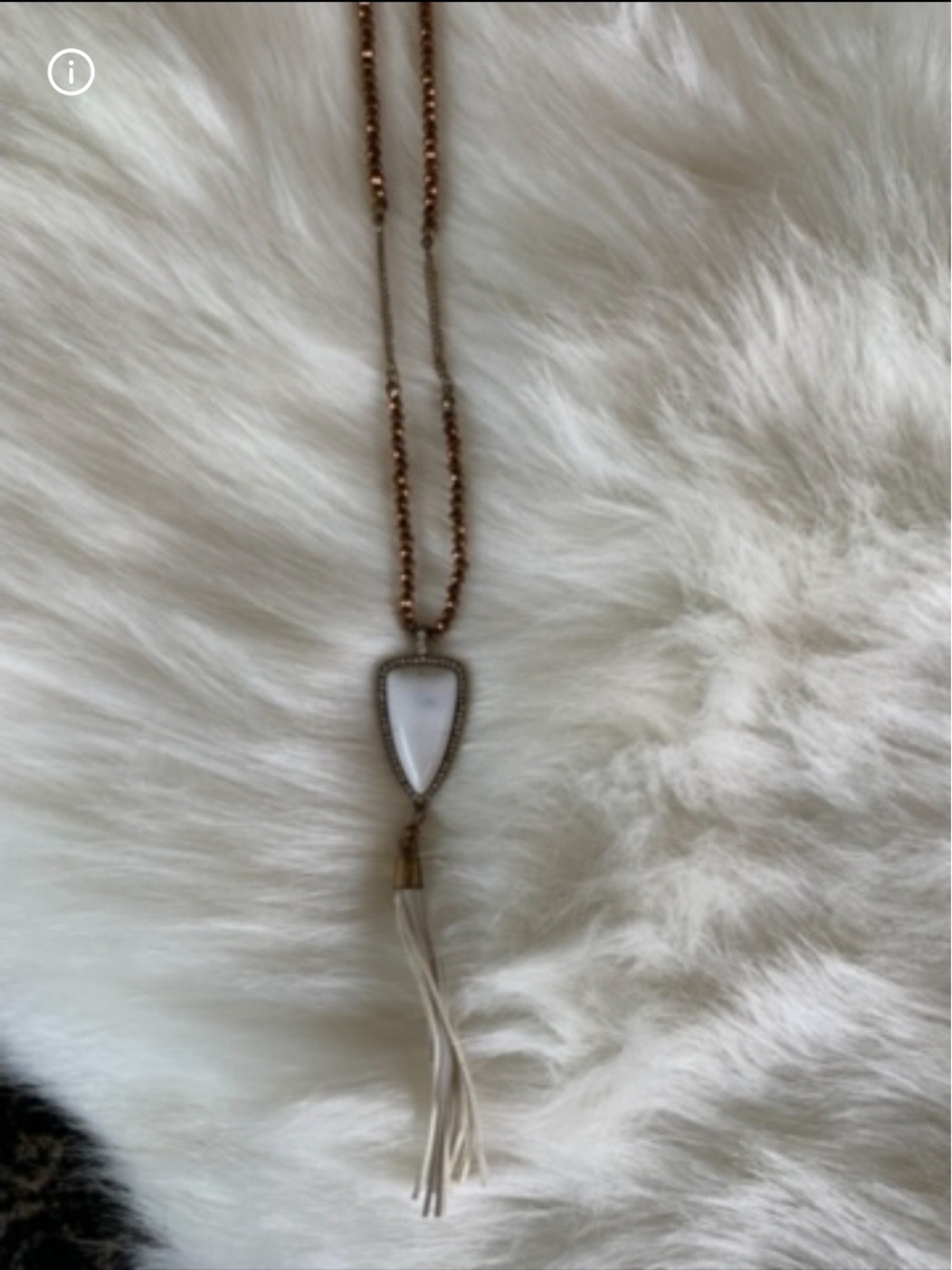 Long Tassel Pendant Necklace with White Stone & Bronze Beads